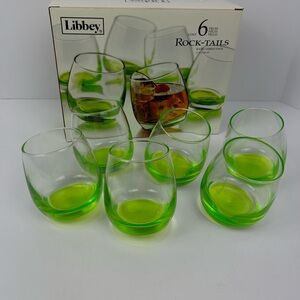 Rare Libbey Rock-Tails Glasses Bottom heavy Retired Green Bases - Set of 6